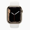 Apple Watch Series 7 45 mm acier inoxydable doré 4G avec bracelet sport blanc