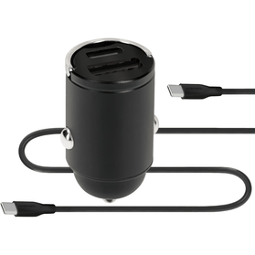 Car Charger 30W Dual USB-C/A Kabel Zwart                            