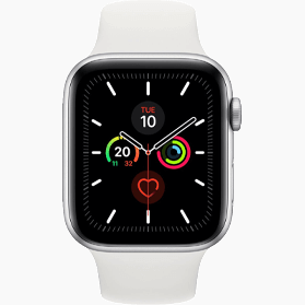 Apple Watch Series 5 44 mm aluminium argent 4G reconditionné avec bracelet sport blanc
                            