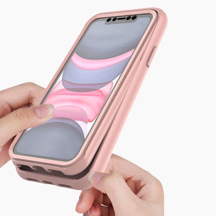 iPhone 11 Pro verre trempé & coque rose