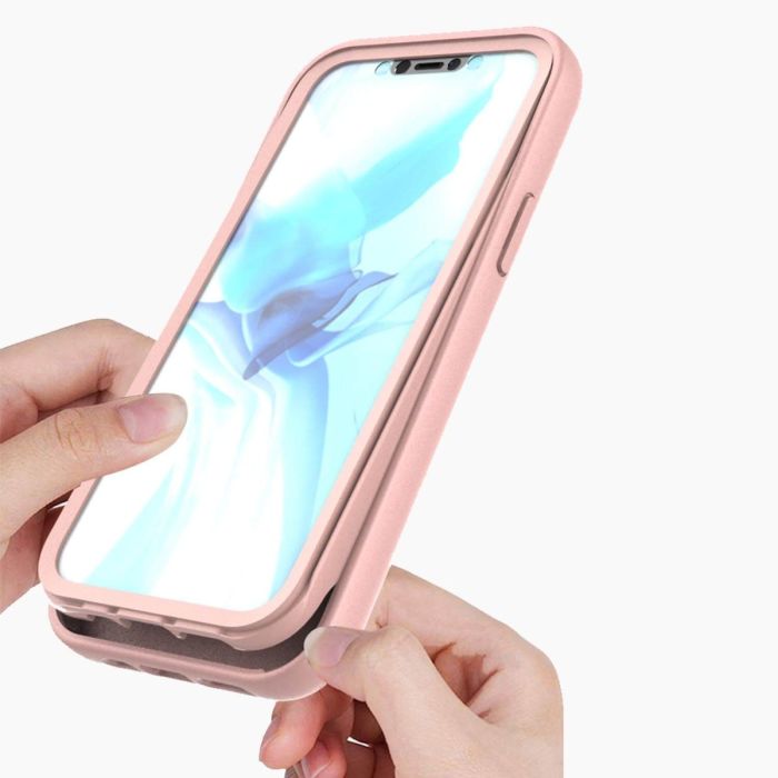iPhone 12 verre trempé & coque rose