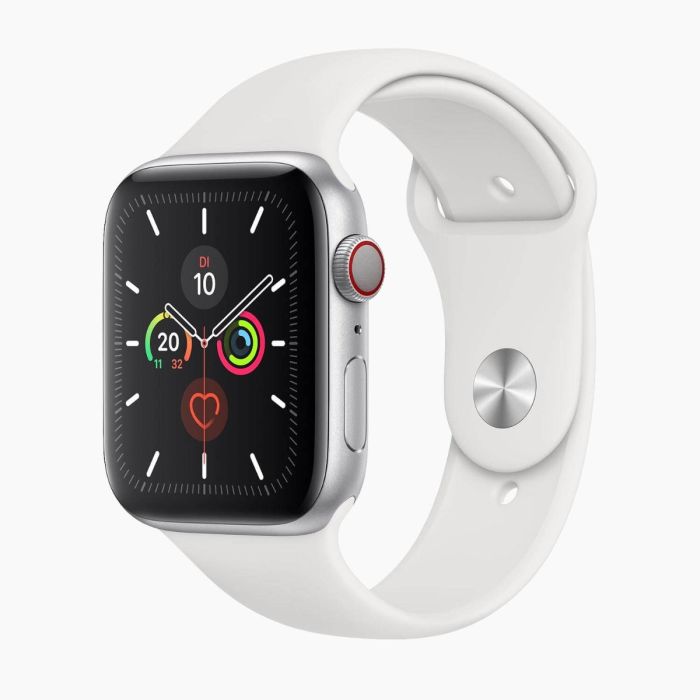 Apple Watch Series 5 44 mm aluminium argent 4G reconditionné avec bracelet sport blanc