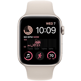 Apple Watch SE 2022 44mm aluminium sterrenlicht wifi met antique wit sportbandje